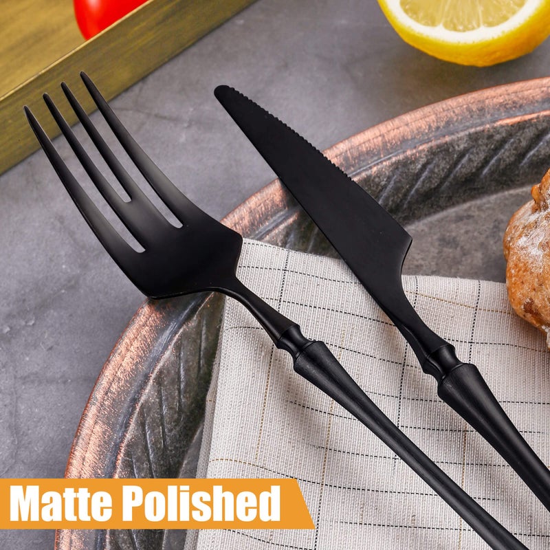 Lemeya 24-Piece Black Silverware Set for 6,Modern 18/10 Stainless Steel Flatware Set,Unique Rustic Cutlery Utensils Set,Spoon and Fork Set for Home, Restaurant,Wedding,Mirror Polished,Dishwasher Safe - Image 4